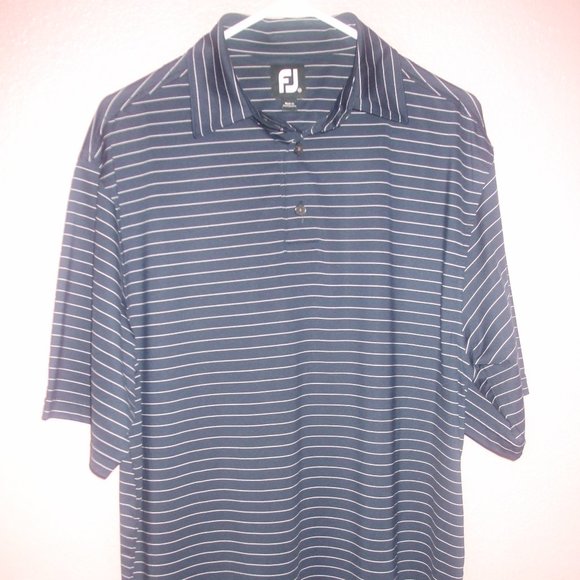FootJoy Polo Golf Shirt Men's Size Medium Dark Blue Striped Short Sleeve Poly FJ - Picture 1 of 12